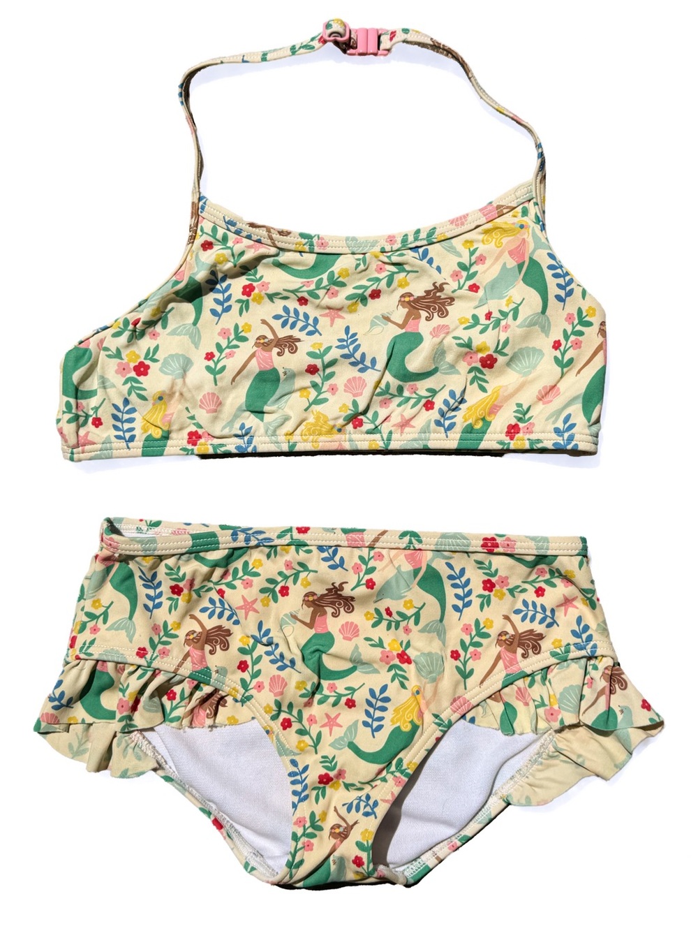 Mini Boden Mermaid 2 Piece Ruffle Swimsuit Bikini Girls Size 6-7 122cm Play Sale
